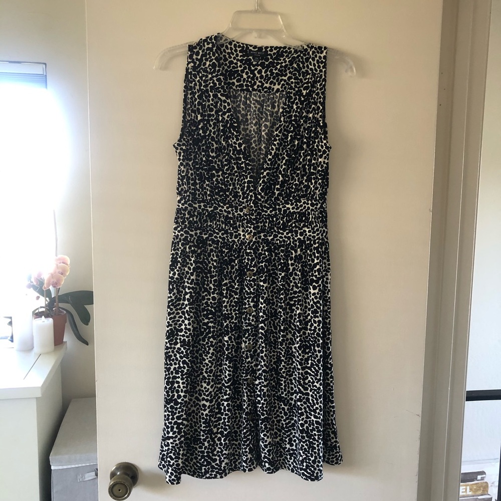 Nine West Petite Leopard Print Button Front Midi V-Neck Dress - SP
